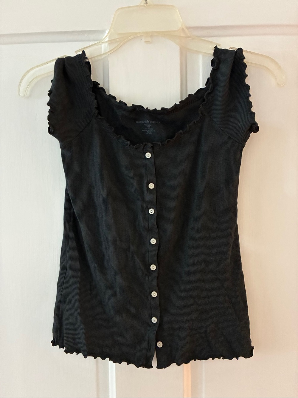 Brandy Melville Black Ribbed V-Neck Fitted Baby Tee